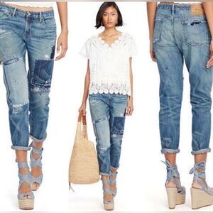 🩵Polo Ralph Lauren Blue Astor Slim Boyfriend Patchwork Jeans Size 4/27